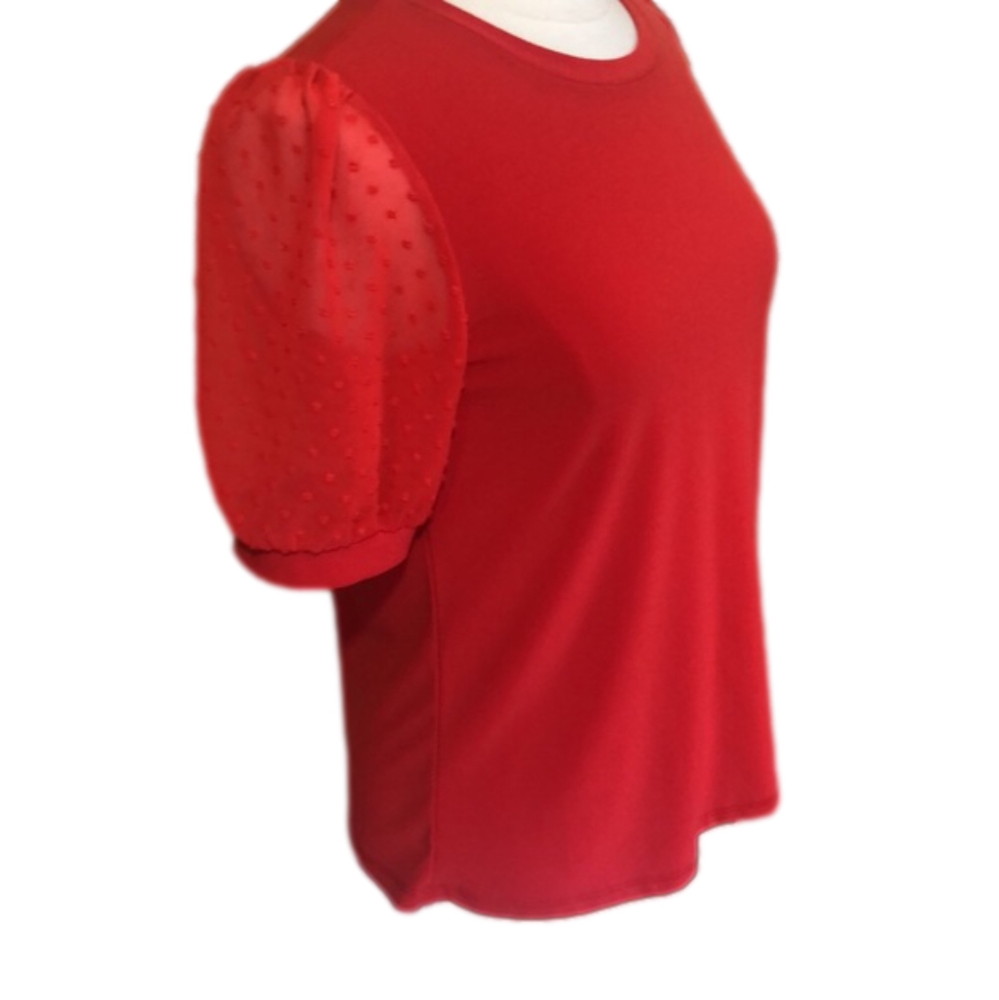 CeCe Orange short puff shear sleeve shirt w/dots on the sleeves Size Medium - Picture 4 of 12